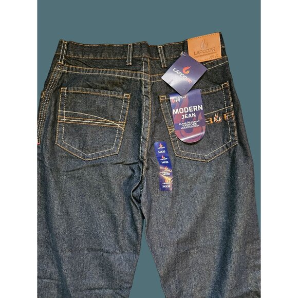 LAPCO FR Modern Design Topstitching Straight Leg Dark Wash Work Jeans Men 34x30 - Picture 4 of 9